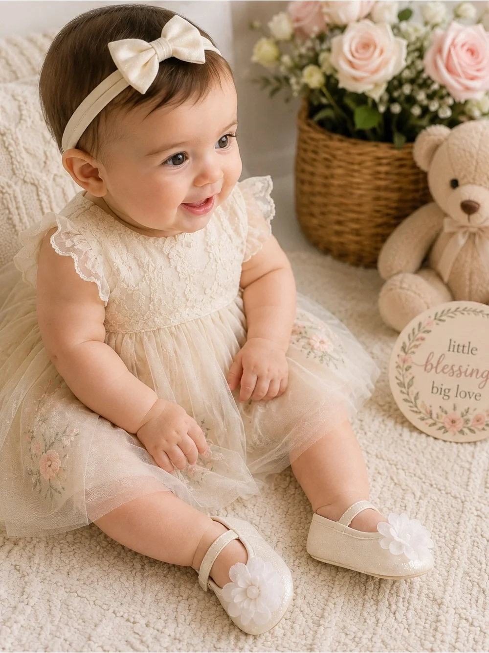Carter’s Baby Ivory Glitter Floral Crib Dress Shoes 3-6 Months Soft Sole NWT